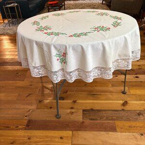 Vintage 64" Round Handstitched Christmas Tablecloth